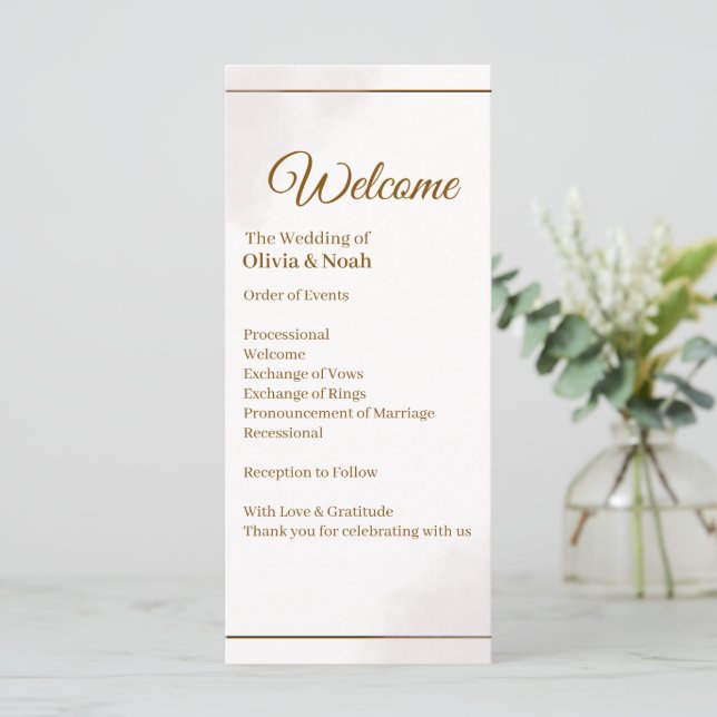 Elegant Gold Minimalist Wedding Program (Standing Front)