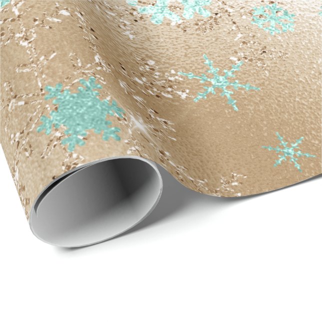 Elegant Gold & Mint Christmas Snowflake Pattern Wrapping Paper (Roll Corner)
