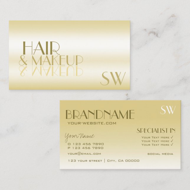 Elegant Gold Mirror Letters with Monogram Luxury Business Card (Front/Back)