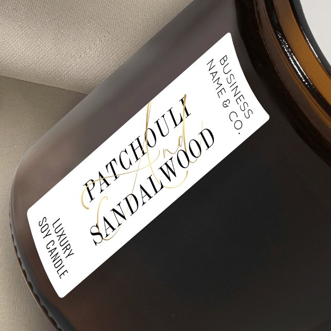 Elegant Gold Modern Candle Jar Thin Vertical Label (Modern vertical candle labels in white and faux gold)