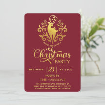 Elegant Gold Modern Deer Red Christmas Party 
