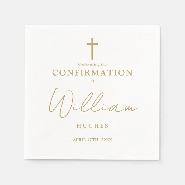 Elegant Gold Modern Minimalist Confirmation Napkin (Front)