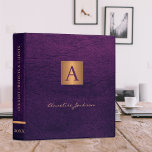 Elegant gold modern monogrammed leather office binder<br><div class="desc">Luxury upscale monogrammed office or school work organizer binder featuring a faux gold copper metallic square and dividers over a stylish dark purple indigo faux leather look (printed) background.                Suitable for home office,  small business,  corporate or independent professionals,  school,  personal branding,  portfolios or stylists,  managers,  teachers,  students.</div>