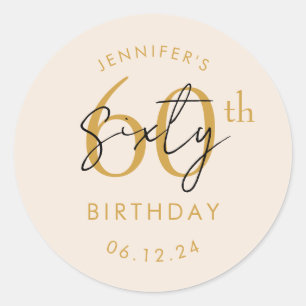 Elegant Gold Modern Script 60th Birthday Champagne Classic Round Sticker