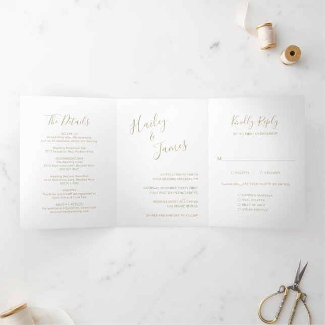 Elegant Gold Modern Wedding Tri-Fold Invitation (Inside)