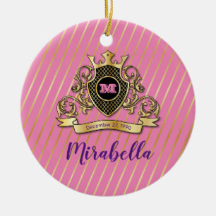 Elegant Gold Monagram Fashioned Ceramic Ornament