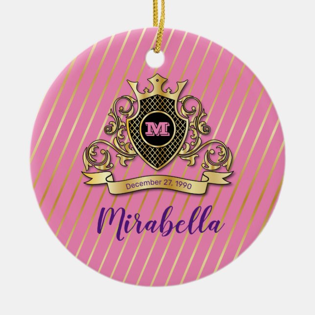 Elegant Gold Monagram Fashioned Ceramic Ornament (Front)