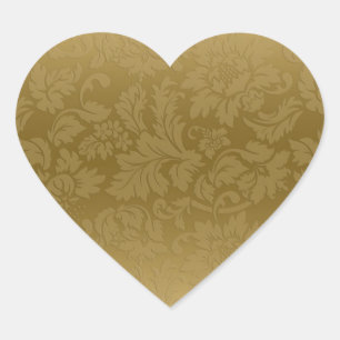 Elegant Gold Monochromatic Floral Damasks Pattern Heart Sticker