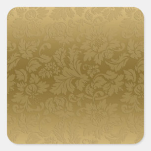 Elegant Gold Monochromatic Floral Damasks Pattern Square Sticker