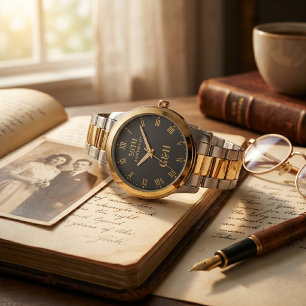 Elegant Gold Monogram 50th Wedding Anniversary Watch