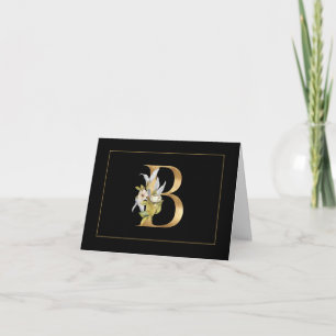 Elegant Gold Monogram B with Flowers Note Card