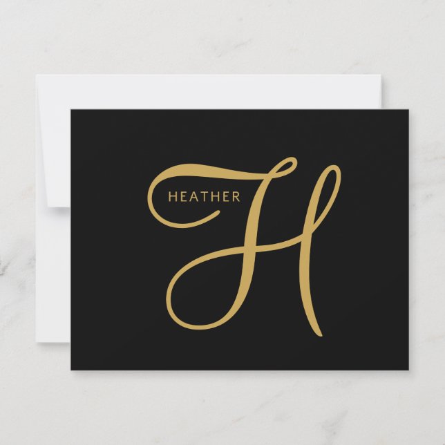 Elegant Gold Monogram Black  Card (Front)