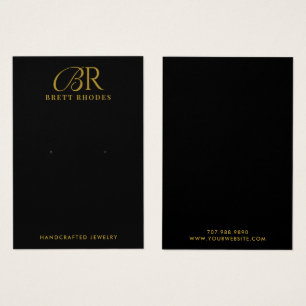 Elegant Gold Monogram Black Earring Display Card