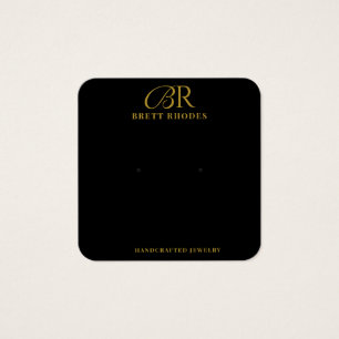 Elegant Gold Monogram Black Earring Display Card