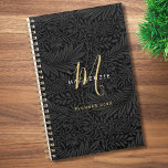 Elegant Gold Monogram Black Floral 2026 Planner<br><div class="desc">Elegant vintage black floral botanical pattern planner with a custom monogram in gold classic serif typography and name in white modern san serif typography.</div>