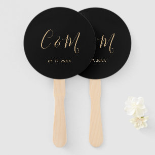 Elegant Gold Monogram Black Wedding Hand Fan