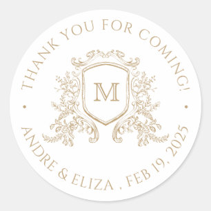 Elegant Gold Monogram  Classic Round Sticker
