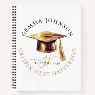 Elegant Gold Monogram College Graduation Notebook