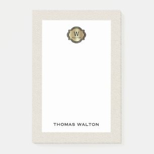 Elegant Gold Monogram Creamy White Leather Look Post-it Notes