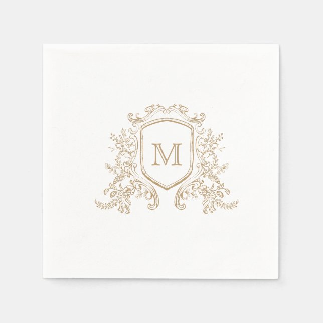 Elegant  Gold Monogram Crest Custom Wedding Napkin (Front)