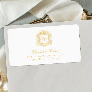 Elegant Gold Monogram Crest Wedding Address Label