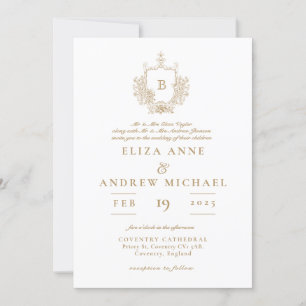 Elegant Gold Monogram Crest Wedding Invitation