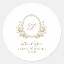 Elegant Gold Monogram Crest Wedding Sticker