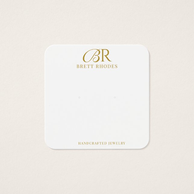 Elegant Gold Monogram Earring Display Card (Front)