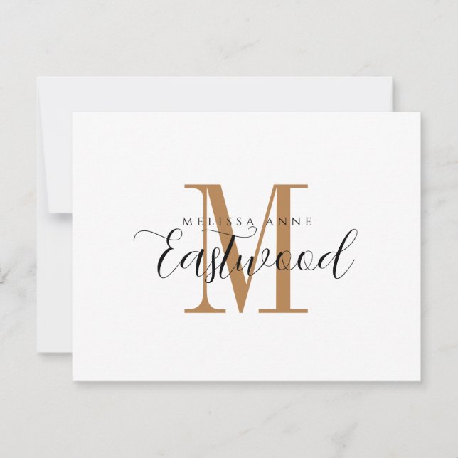 Elegant Gold Monogram Flat Note Card (Front)