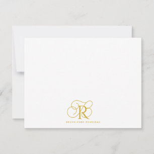 Elegant Gold Monogram Flat Note Card