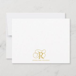 Elegant Gold Monogram Flat Note Card
