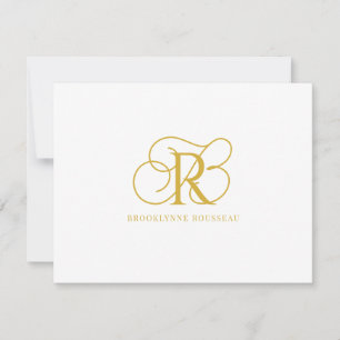 Elegant Gold Monogram Flat Note Card