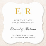Elegant Gold Monogram Formal Wedding Save the Date Paper Coaster<br><div class="desc">Elegant save the date coasters featuring your two initial monogram in faux gold,  inside of a border,  over a white background.  This classy design is great for a formal wedding.</div>