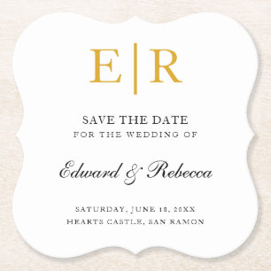 Elegant Gold Monogram Formal Wedding Save the Date Paper Coaster