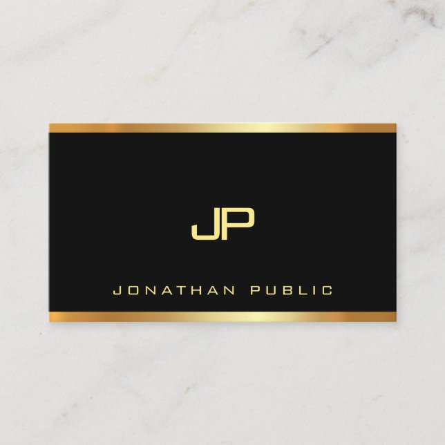 Elegant Gold Monogram Glam Plain Modern Luxury Business Card (Front)