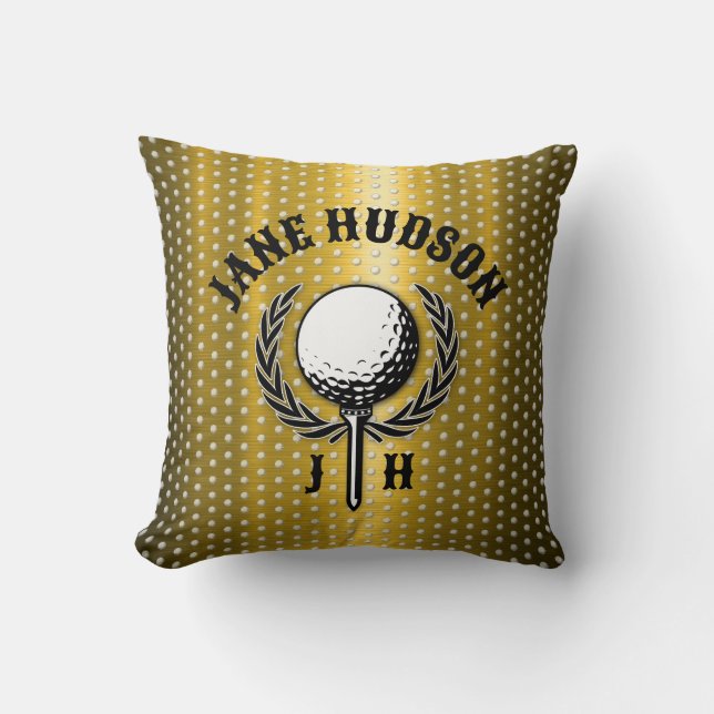 Elegant Gold Monogram Golf Design Throw Pillow (Front)