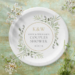 Elegant Gold Monogram Greenery Couples Shower Paper Plate<br><div class="desc">Featuring delicate watercolor leaves,  these chic botanical couples shower paper plates can be personalized with your monogram initials and special couples shower details. Designed by Thisisnotme</div>