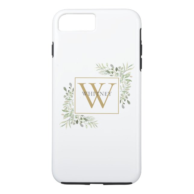 Elegant Gold Monogram Greenery Personalized  Case-Mate iPhone Case (Back)