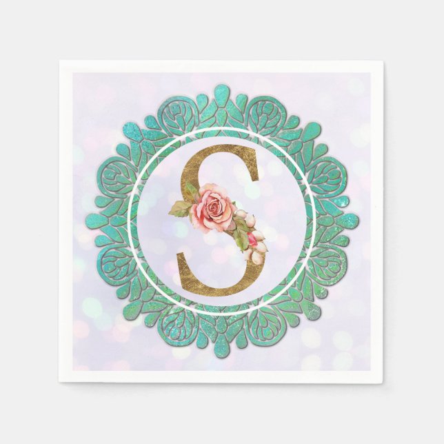 Elegant Gold Monogram Initial Letters with Mandala Napkin (Front)