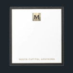 Elegant Gold Monogram Initial Logo Notepad<br><div class="desc">Elevate your financial planning and wealth management endeavours with our Elegant Gold Monogram Initial Logo Notepad. Crafted to perfection, this notepad showcases a brushed gold monogram initial emblem, exuding professionalism and sophistication. Whether jotting down strategies, meeting notes, or client insights, this notepad adds a luxurious touch to your financial consultations....</div>