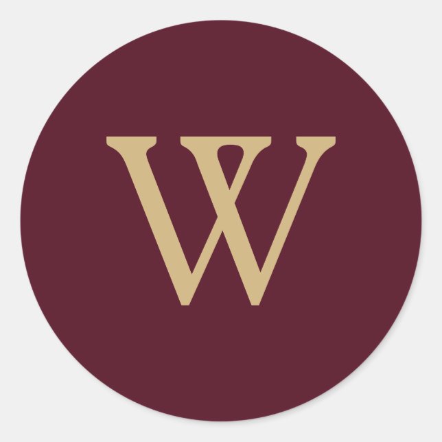 Elegant Gold Monogram Initial Marsala Burgundy Classic Round Sticker (Front)