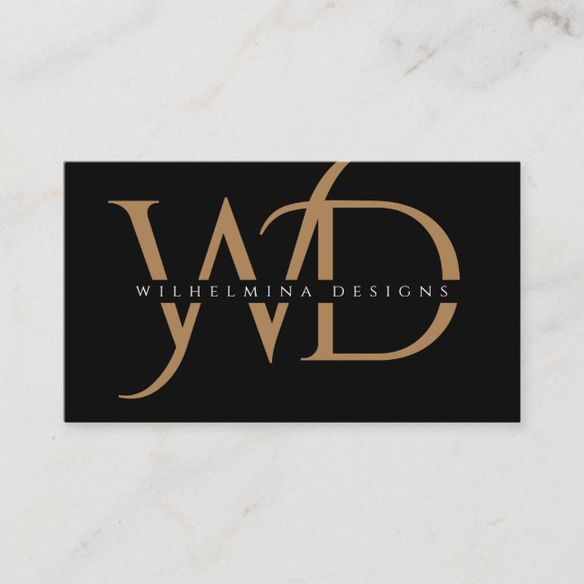 Elegant Gold Monogram Luxurious Typography Black Business Card (Front)