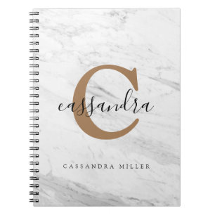 Elegant Gold Monogram Marble Notebook