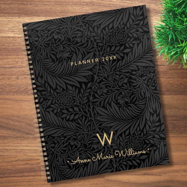 Elegant Gold Monogram Name Black Floral 2026 Planner (Creator Uploaded)