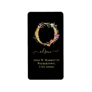 Elegant Gold Monogram O Floral Address Label