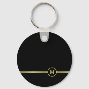 Elegant gold Monogram on black Keychain
