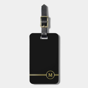 Elegant gold Monogram on black Luggage Tag