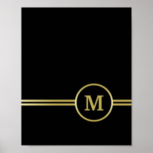 Elegant gold Monogram on black Poster