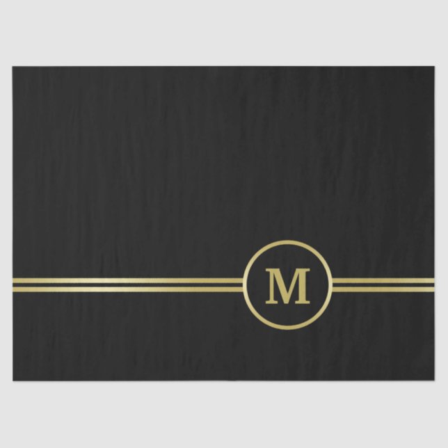 Elegant gold Monogram on black  Tissue Paper (Front)