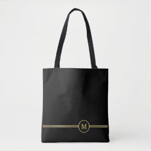 Elegant gold Monogram on black  Tote Bag